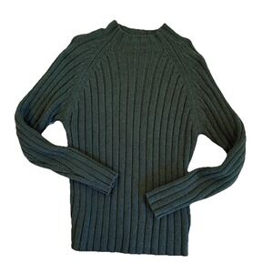 J.Crew Sweater Mens S Green Ribbed lambswool mock neck Pullover flaw See photos